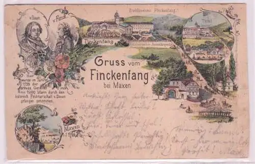 92646 Ak Gruss von Finckenfang b. Maxen, Portrait von Finck u. von Daun usw 1898