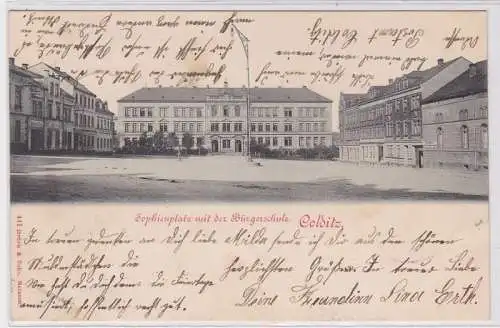 89967 Ak Colditz Sophienplatz mit der Bürgerschule 1900