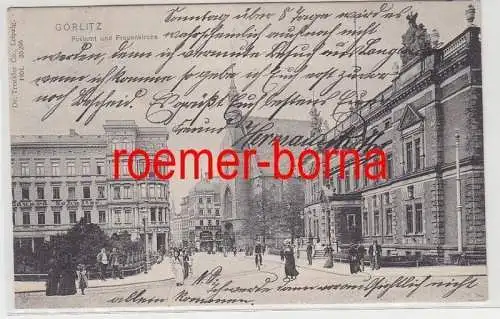 80702 Ak Görlitz Postamt und Frauenkirche 1907