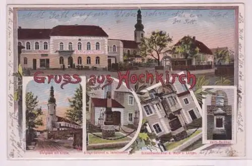 72537 Ak Gruss aus Hochkirch Blutgasse mit Kirche, Kriegerdenkmal usw. 1914