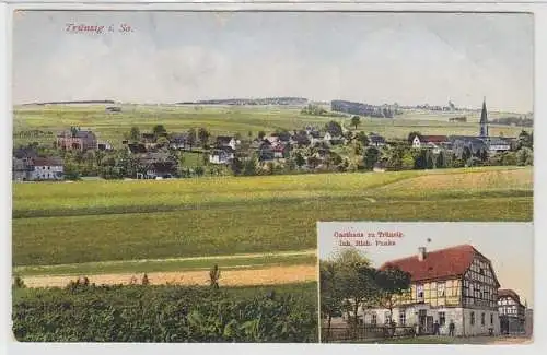 70398 Mehrbild Ak Trünzig in Sachsen Totalansicht und Gasthof 1928