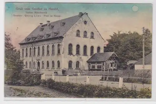 42174 Ak Gruß vom Gasthof Herold Station Mittelherold 1914