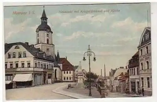 39969 Ak Meerane Neumarkt mit Kriegerdenkmal um 1910