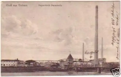 22036 Ak Gruß aus Trebsen Papierfabrik Pauschwitz 1919