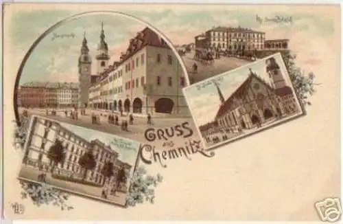 14618 Litho Gruss aus Chemnitz Bahnhof usw. um 1900