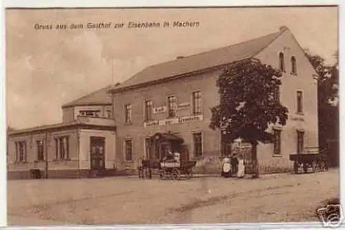 06932 Ak Gruß aus Machern Gasthof zur Eisenbahn um 1910