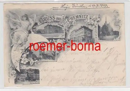 74629 Ak Lithografie Gruss aus Chemnitz Bahnhof, Realschule usw. 1897