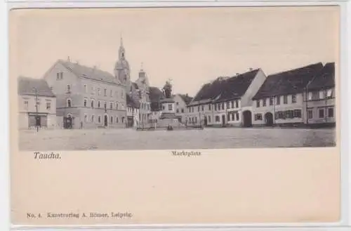 70561 Ak Taucha Marktplatz mit Geschäften um 1900