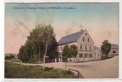 60457 Ak Dittersbach bei Frankenberg Restaurant und Fleischerei 1913