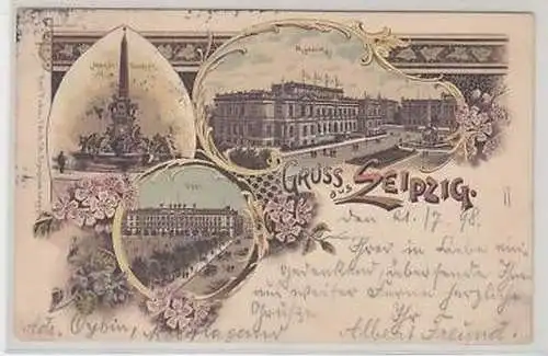 24/67 Ak Lithografie Gruss aus Leipzig Museum usw. 1898