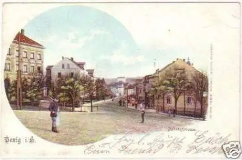 19981 Lithografie Penig i.S. Bahnhofstrasse 1901