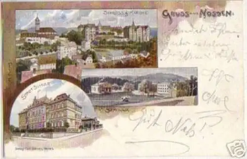 15640 Litho Gruss von Nossen Stadtschule usw. 1901