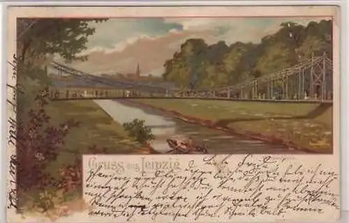 4/7 Ak Lithographie Gruß aus Leipzig Kettenbrücke 1899