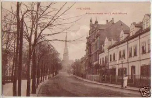 14458 Ak Freiberg Hornstraße und Jakobikirche um 1920