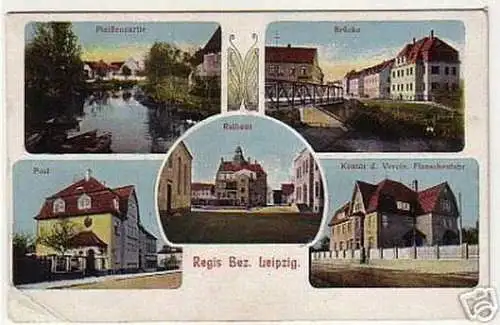 06959 Ak Regis Bez. Leipzig Post, Brücke usw. 1917