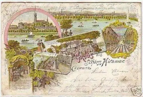 06317 Ak Lithographie Gruss aus Chemnitz Miramar 1900