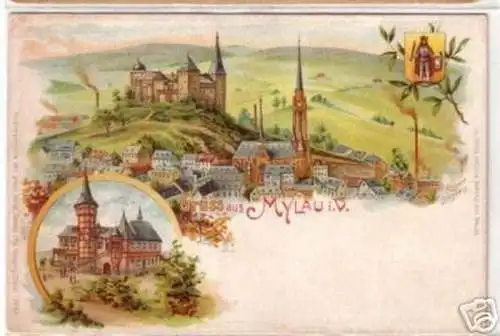 06686 Ak Lithographie Gruß aus Mylau im Vogt. um 1900