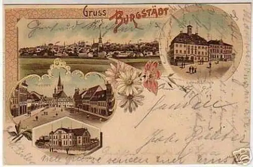 07049 Ak Lithographie Gruß aus Burgstädt Turnhalle usw.