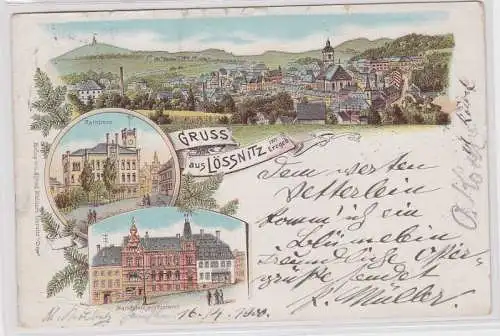 89298 AK Gruss aus Lössnitz im Erzgebirge - Rathaus, Marktplatz & Panorama 1900