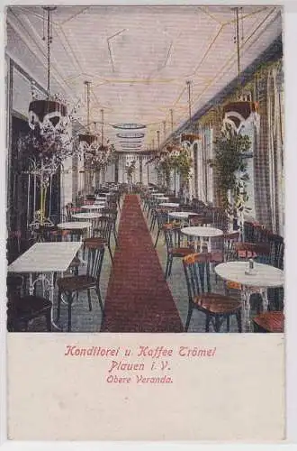 90912 AK Konditorei & Kaffee Trömel Plauen in Vogtland - Obere Veranda um 1910