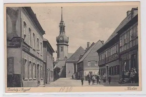 91546 AK Zwönitz im Erzgebirge - Kirchstraße, Straßenansicht zur Kirche 1930