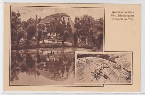 90547 Mehrbild Ak Gasthof Wölkau bei Niedersedlitz Mittelpunkt der Welt 1930