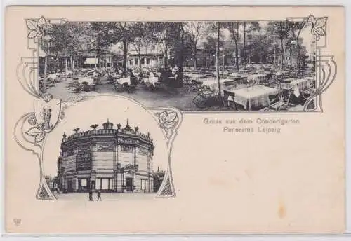 86471 AK Gruss aus dem Concertgarten Panorama Leipzig 1902