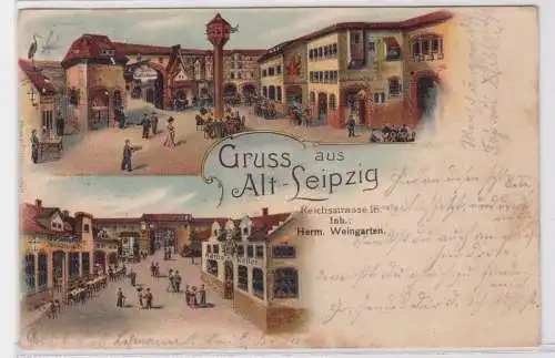 85742 Ak Lithographie Gruss aus Alt-Leipzig Rathskeller usw. 1903