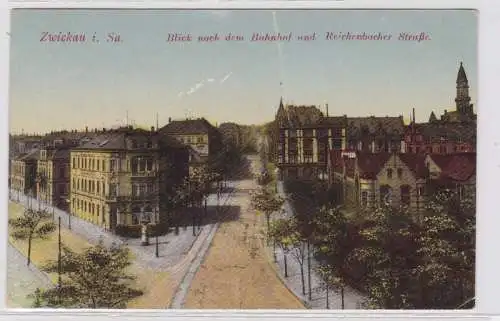 82810 AK Zwickau i. Sa. Blick nach dem Bahnhof und Reichenbacher Straße 1917