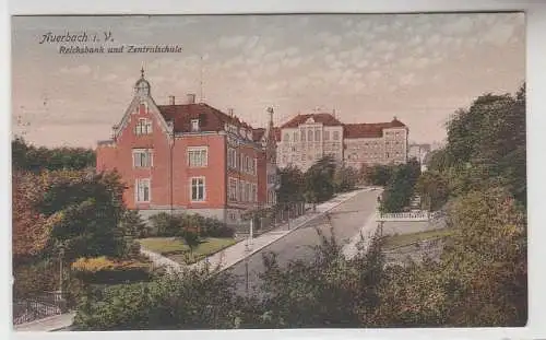 70393 Ak Auerbach im Vogtland Reichsbank und Zentralschule 1914