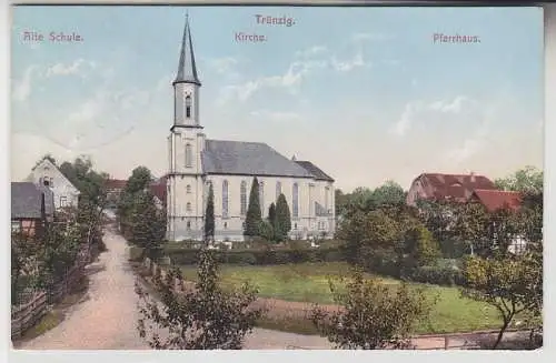 70528 Ak Trünzig alte Schule, Kirche, Pfarrhaus 1910