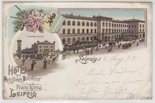 69176 Ak Lithographie Leipzig Hotel zum Dresdner Bahnhof 1902