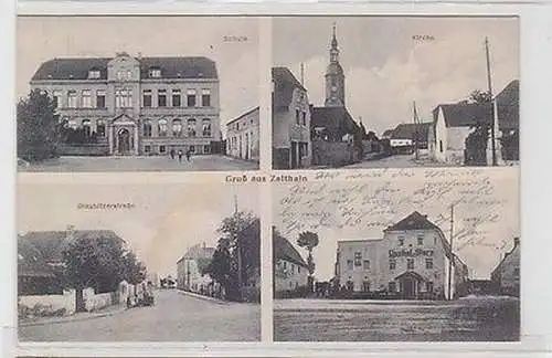 64942 Mehrbild Ak Gruß aus Zeithain Schule, Kirche, Gasthof, Glaubitzerstraße