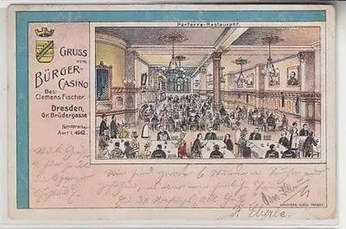 64736 Ak Gruss vom Bürger-Casino Dresden Gr. Brüdergasse 1903