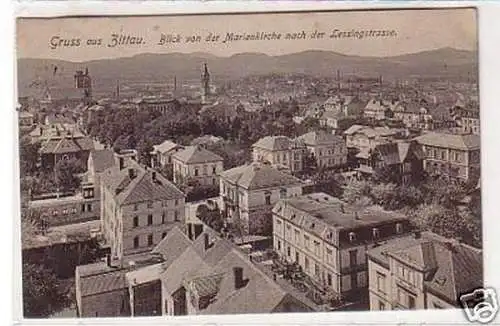 33809 Ak Gruß aus Zittau Blick nach der Lessingstraße 1907