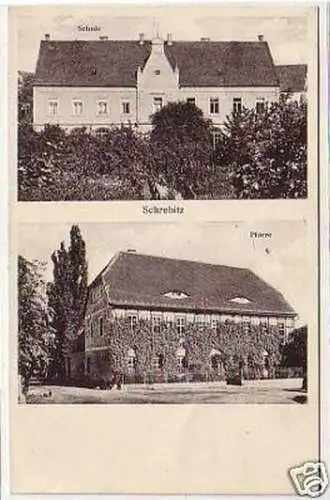 32546 Ak Schrebitz Schule und Pfarre 1933