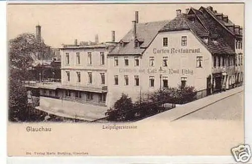 32556 Ak Glauchau Leipziger Straße Café Uhlig um 1900