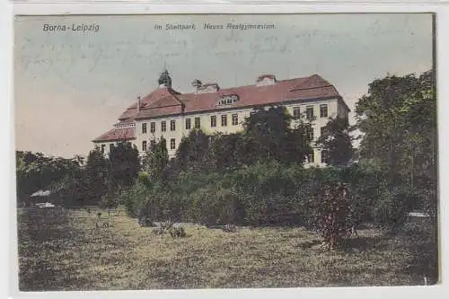 25006 Ak Borna-Leipzig im Stadtpark neues Realgymnasium 1909