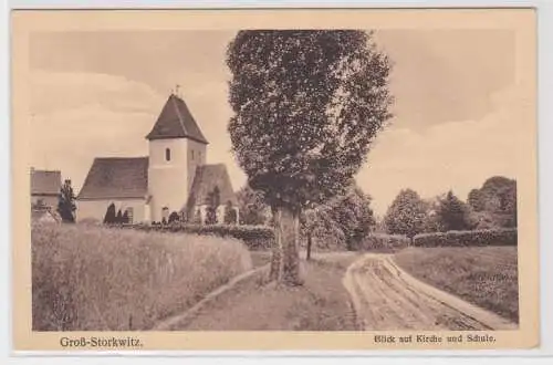 97358 Ak Groß-Storkwitz bei Pegau - Blick auf die Kirche und Schule um 1910