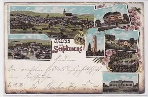 95159 Ak Gruss aus Schneeberg Seminar, Gewerbeschule, Gymnasium usw. 1900