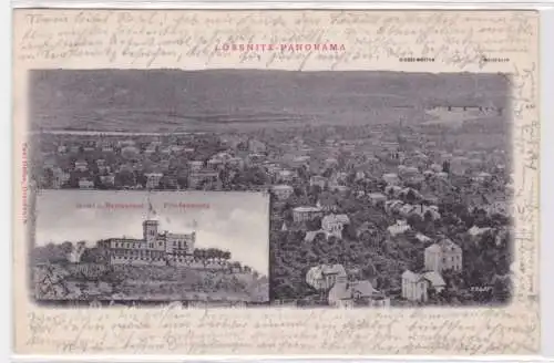 95414 Ak Lössnitz Panorama, Hotel und Restaurant Friedensburg 1902