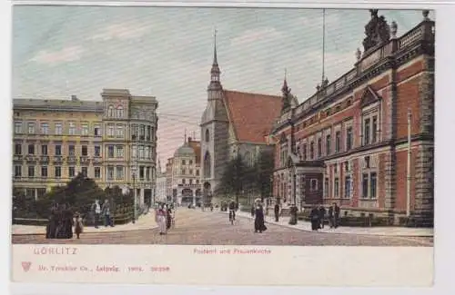 94248 Ak Görlitz Postamt und Frauenkirche um 1910