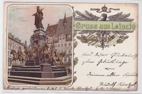 92938 Patriotika Ak Lithographie Gruß aus Leipzig Siegesdenkmal 1902