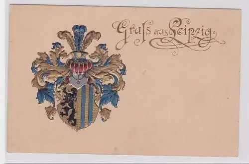 87959 Studentika AK Gruß aus Leipzig - Leipziger Stadtwappen + blauweiße Federn