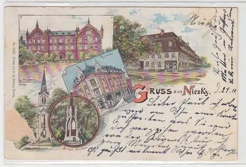 70149 Ak Lithographie Gruss aus Niesky Kriegerdenkmal usw. 1899