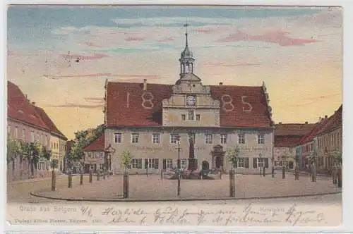 70517 Ak Gruß aus Belgern Marktplatz, Ratskeller, Sparkasse, Amtsgericht 1902