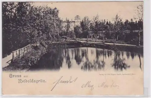 70993 AK Gruss aus Reiboldsgrün - Teichpartie mit Klinikgebäude 1902