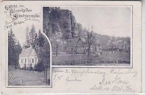 62523 Ak Gruß vom Felsenkeller "Schweizermühle" sächs. Schweiz 1899