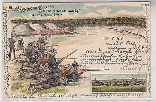 62757 Ak Lithographie Gruß aus Königsbrück Gefechtsschiessen 1898