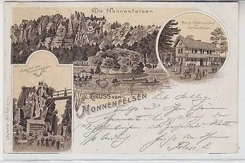 62281 Ak Lithographie Gruß vom Nonnenfelsen Restaurant usw. 1899